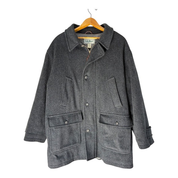 L.L.Bean Mens Gray 100% Wool Blend Barn Coat Jacket Quilted Lined Winter Size L